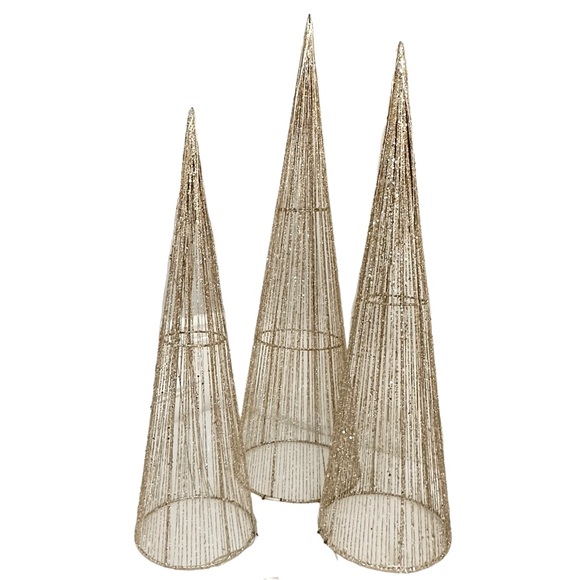 🎄 3x Holiday Home 24”-32” Christmas Trees Cone LED Gold - Picture 2 of 11